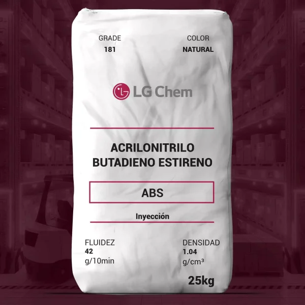 Nombre del producto: ABS - MFI42 - LG CHEM - HP181 NP Categoría: Acrilonitrilo Butadieno Estireno Atributos del producto: - Material: Acrilonitrilo Butadieno Estireno (ABS) - Color: Natural - Tamaño: 25 kg (peso del envase) - Fluidez: 42 g/10min - Densidad: 1.04 g/cm³ - Grado: 181 Detalles técnicos: - Marca: LG Chem - Proceso de uso: Inyección Diferenciadores y elementos técnicos: - El producto es específico para procesos de inyección, lo que indica su funcionalidad en la manufactura de piezas moldeadas. - La fluidez y densidad son características clave que influyen en el rendimiento del material en aplicaciones industriales. No se observaron otros textos visibles en la imagen.