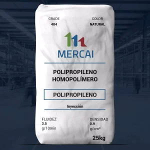 Nombre del producto: PP - HOPP - MFI3.5 - MERCAI - EXCHANGE 404 Categoría: Polipropileno Marca: MERCAI Color: Natural Tamaño: 25 kg Material: Polipropileno Homopolímero Características: - Aceptable para contacto con alimentos - Buena procesabilidad - Buena resistencia - Bajo arrastre de agua Especificaciones: - Fluidez: 3.5 g/10 min (ASTM D1238) - Densidad: 0.9 g/cm³ (ASTM D1505, ASTM D256A) - Resistencia a la tracción (máxima): 5200 psi (ASTM D638) - Alargamiento a la rotura: 9% (ASTM D638) - Módulo de flexión (tangente): 220,000 psi (ASTM D790) - Dureza Rockwell: 105 (ASTM D785) - Impacto Notch Izod: 0.7 ft-lb/in Uso y funcionalidad: Producto adecuado para inyección, utilizado en aplicaciones que requieren polipropileno de alta calidad. Dirección del fabricante: The Plastics Exchange 16510 N. 92nd St., #1010 Scottsdale, AZ 85260 Teléfono: (312) 202-0002 Sitio web: www.theplasticsexchange.com