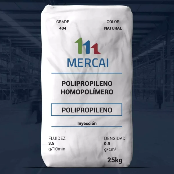 Nombre del producto: PP - HOPP - MFI3.5 - MERCAI - EXCHANGE 404 Categoría: Polipropileno Marca: MERCAI Color: Natural Tamaño: 25 kg Material: Polipropileno Homopolímero Características: - Aceptable para contacto con alimentos - Buena procesabilidad - Buena resistencia - Bajo arrastre de agua Especificaciones: - Fluidez: 3.5 g/10 min (ASTM D1238) - Densidad: 0.9 g/cm³ (ASTM D1505, ASTM D256A) - Resistencia a la tracción (máxima): 5200 psi (ASTM D638) - Alargamiento a la rotura: 9% (ASTM D638) - Módulo de flexión (tangente): 220,000 psi (ASTM D790) - Dureza Rockwell: 105 (ASTM D785) - Impacto Notch Izod: 0.7 ft-lb/in Uso y funcionalidad: Producto adecuado para inyección, utilizado en aplicaciones que requieren polipropileno de alta calidad. Dirección del fabricante: The Plastics Exchange 16510 N. 92nd St., #1010 Scottsdale, AZ 85260 Teléfono: (312) 202-0002 Sitio web: www.theplasticsexchange.com