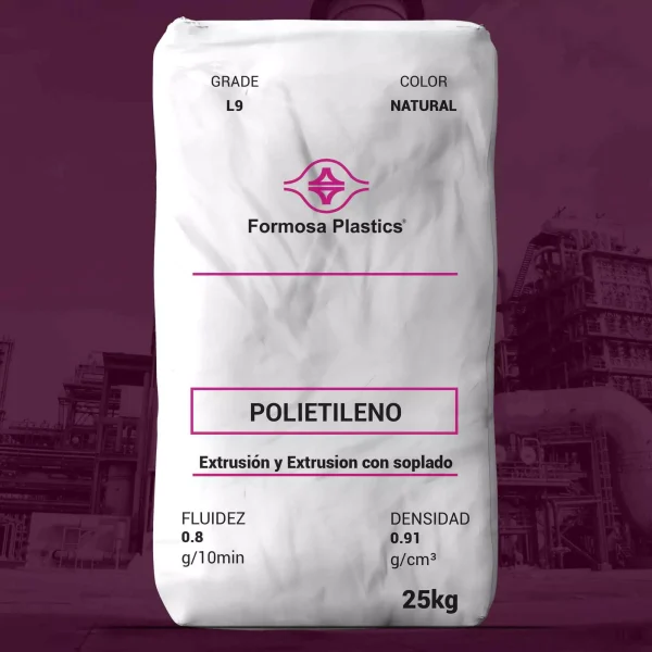 Nombre del producto: PE - LLDPE - MFI0.8 - FORMOSA - FORMOLENE FORMAX L9 Categoría: Polietileno Marca: Formosa Plastics Color: Natural Tamaño: 25 kg Propiedades físicas nominales: - Densidad: 0.91 g/cm³ - Fluidez: 0.8 g/10min Uso sugerido: - Aplicaciones de embalaje industrial - Embalaje de alimentos - Liner industriales - Bolsas de basura para consumidores - Coextrusión Características diferenciadoras: - Alta resistencia - Propiedades mecánicas mejoradas en comparación con resinas LLDPE hexeno - Excelente procesamiento de extrusión - Alta resistencia al impacto y resistencia al desgarro - Características de sellado superiores y buenas propiedades ópticas - Cumple con requisitos de la FDA para contacto con alimentos (21 CFR 177.1520) Adicionales: - Contiene aditivos para propiedades mejoradas como antibloqueo y deslizamiento - Variantes de aditivos disponibles Nota: Las propiedades del film se basan en film soplado de 25 micrones. Las propiedades reales pueden variar según el equipo de extrusión y las condiciones de operación.